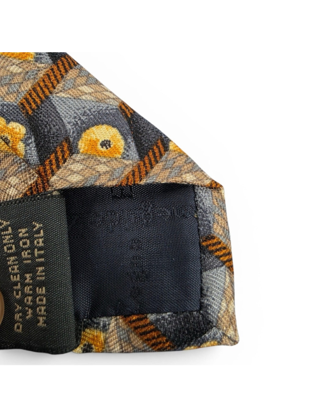 Ermenegildo Zegna Silk Tie Gray Gold Geometric Floral Italian Designer Tie - Picture 7 of 8